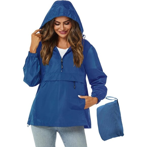 Jackets & Blazers - Womens Rain Jacket with Hood Blue